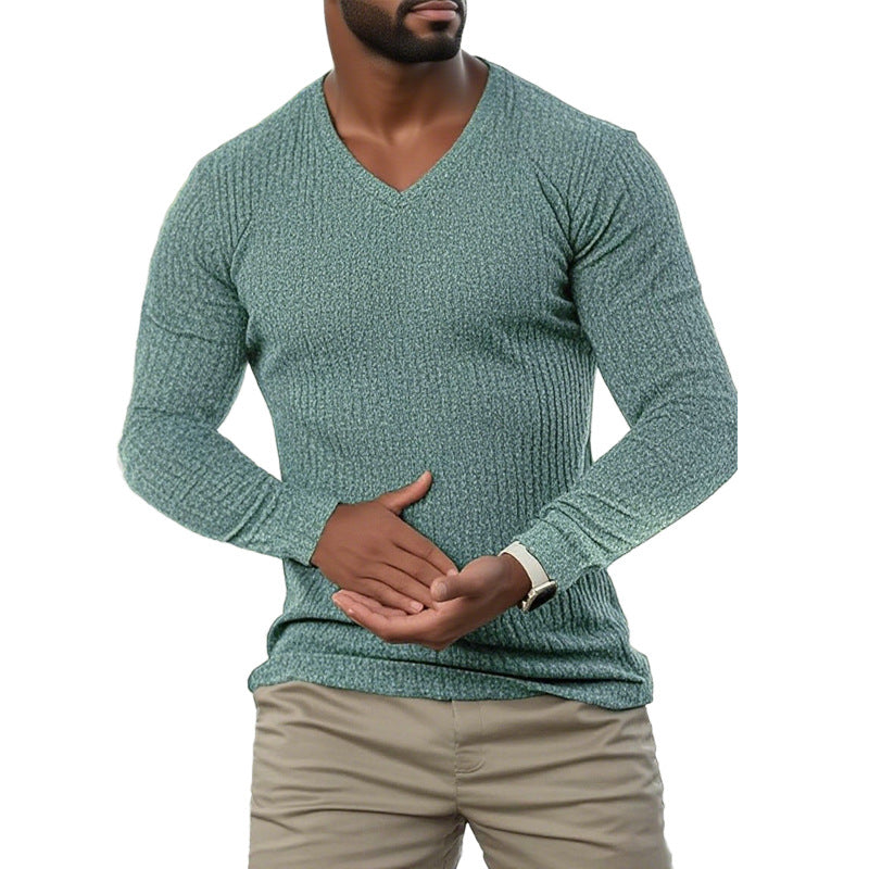 Herren elegantes V-Ausschnitt Pullover aus strukturiertem Strickmaterial R&B