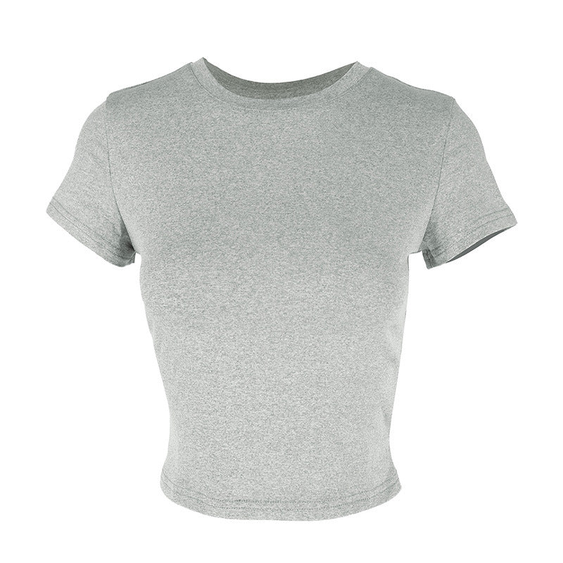 Damen figurbetontes Crop-Top mit Rundhalsausschnitt und elastischem Material R&B
