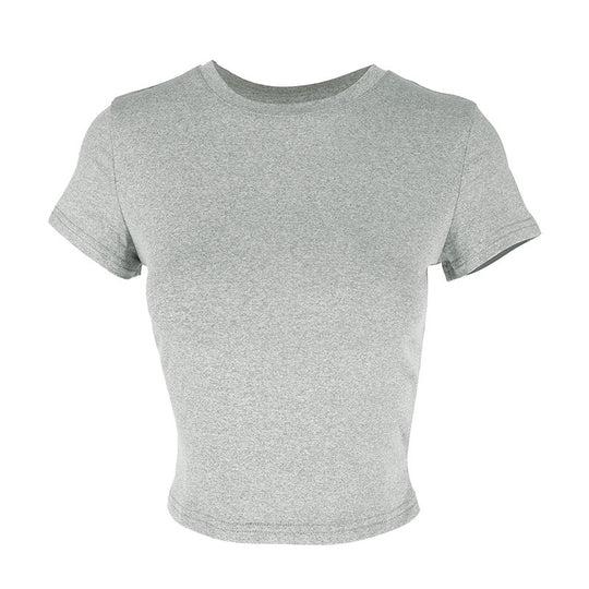 Damen figurbetontes Crop-Top mit Rundhalsausschnitt und elastischem Material R&B
