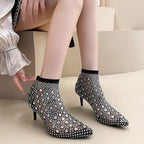 Damen elegante Netz-Stiefeletten mit funkelnden Strassverzierungen