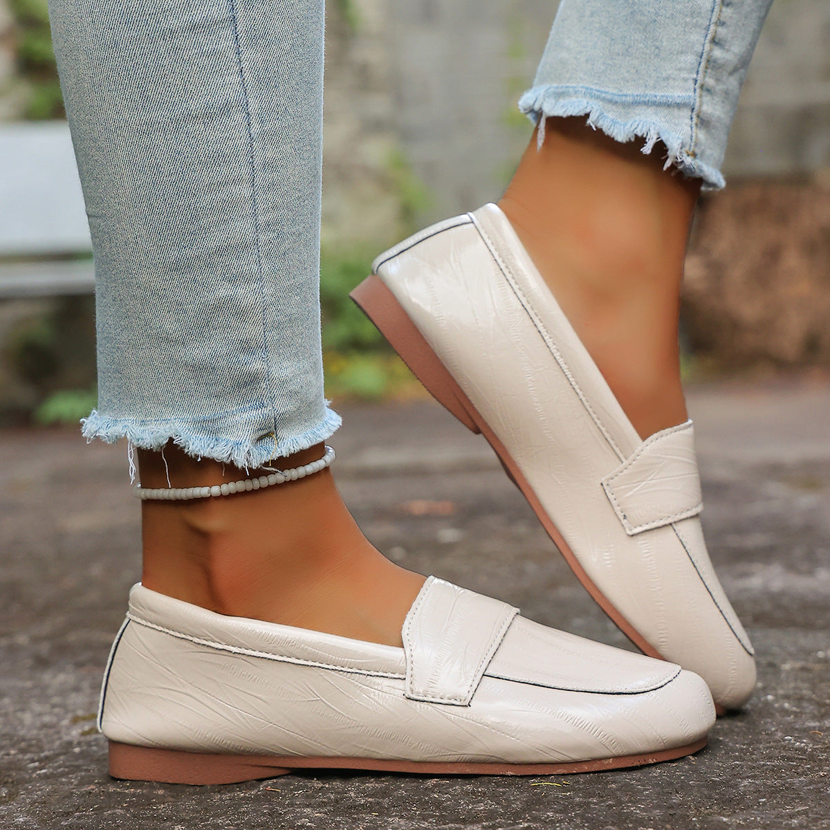Damen Mokassin-Loafers mit modischer Oberflächenstruktur und weichem Fußbett