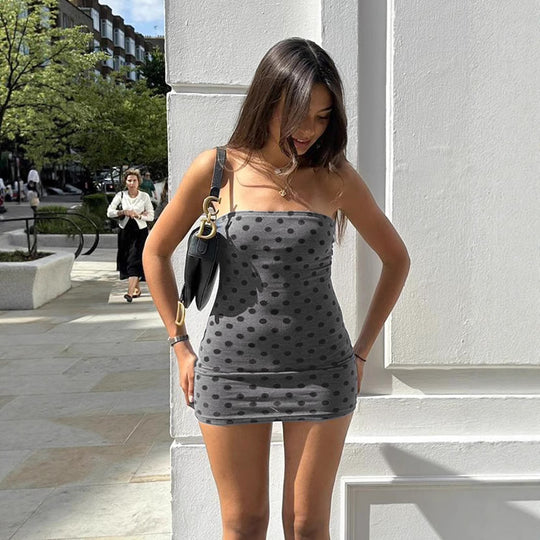 Damen Figurbetontes Minikleid mit Punkten und elastischem Material R&B