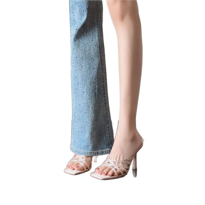 Damen elegante Mules mit verzierten Riemchen R&B