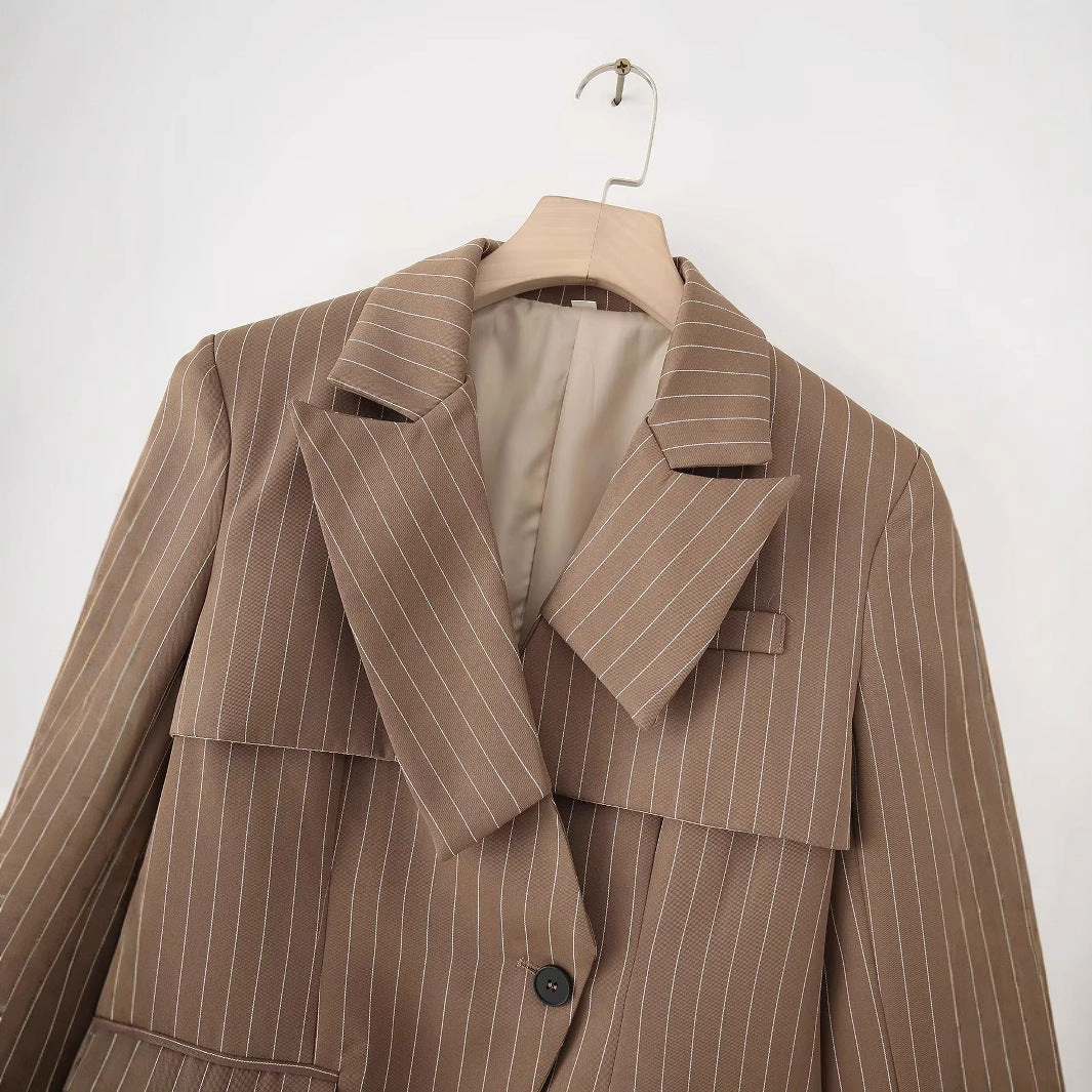 Damen gestreifte Blazerjacke mit elegantem Kragen und praktischen Taschen R&B