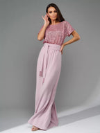 Damen Glitzernder Jumpsuit mit weitem Bein und Taillengürtel R&B