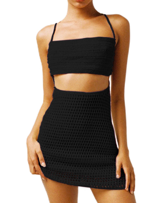 Damen gehäkeltes Zweiteiler-Set mit verstellbaren Trägern R&B