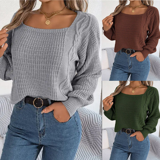 Damen lässiger Strickpullover mit strukturierter Oberfläche und romantischem Zopfdesign R&B