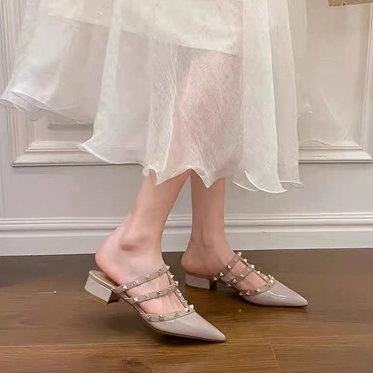 Damen Mules mit dekorativen Riemen und komfortablem Blockabsatz R&B