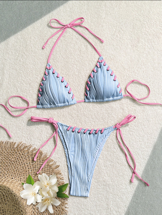 Damen Triangel-Bikini mit kontrastierenden Schnürdetails R&B