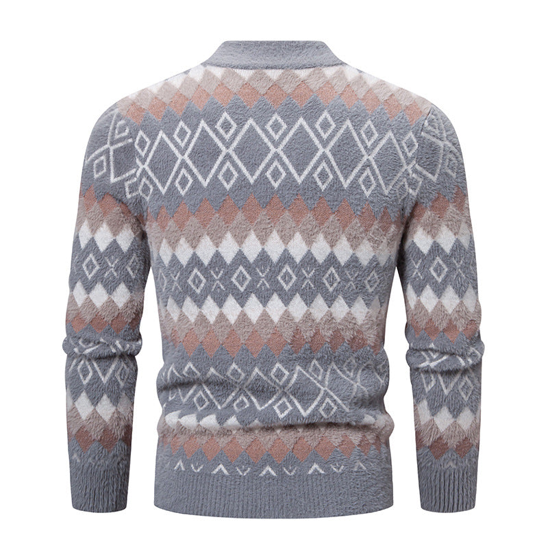 Herren Strickpullover mit geometrischem Muster und hohem Kragen R&B