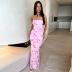 Damen Elegantes Bandeau-Maxi-Kleid mit floralem Design R&B