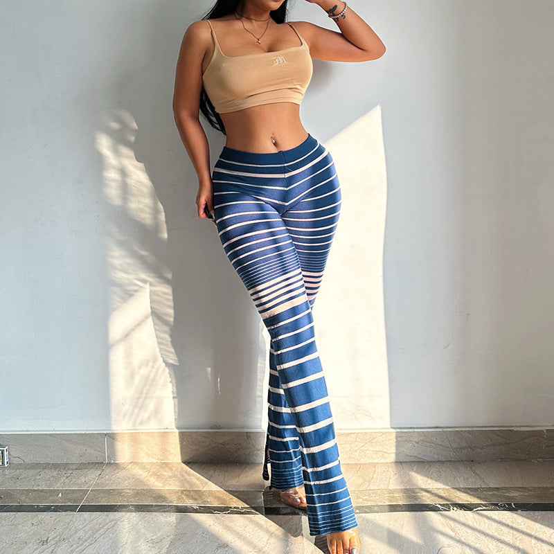 Damen Hochtaillierte Streifenleggings R&B