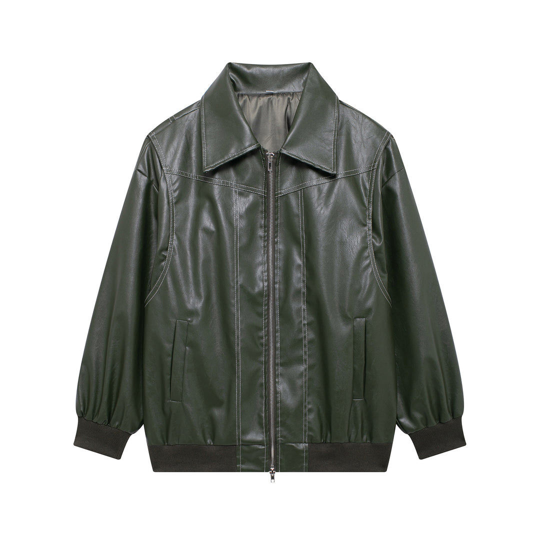 Damen Kunstlederjacke mit elastischen Bündchen und hochschließendem Kragen R&B