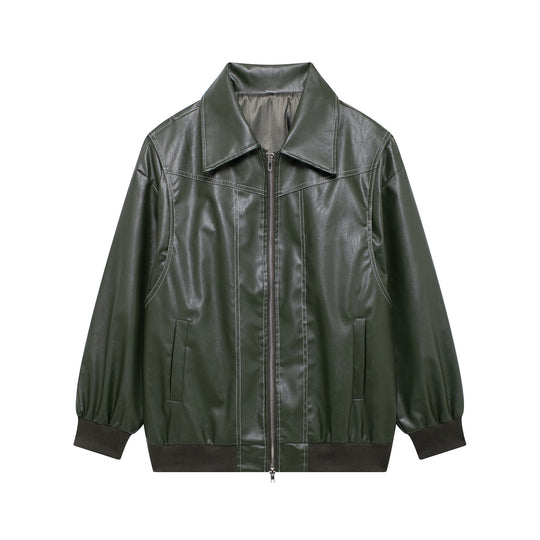 Damen Kunstlederjacke mit elastischen Bündchen und hochschließendem Kragen R&B