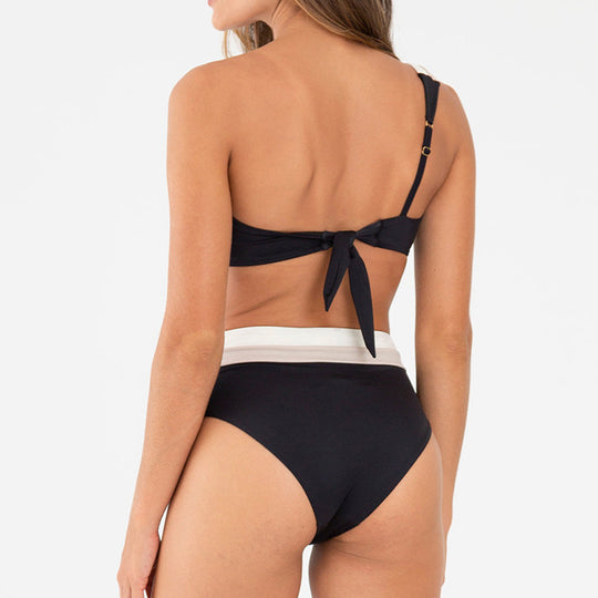 Damen asymmetrisches Crop-Bikini-Set mit hochgeschnittenem Slip R&B