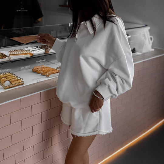 Damen lässiges Freizeit-Set mit Überschnittenen Ärmeln und weichen Shorts R&B