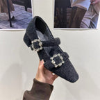 Damen elegante Filz-Mary Jane Schuhe mit schimmernden Schnallen R&B