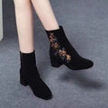 Damen Elegante Stiefeletten mit floraler Stickerei und modischem Blockabsatz