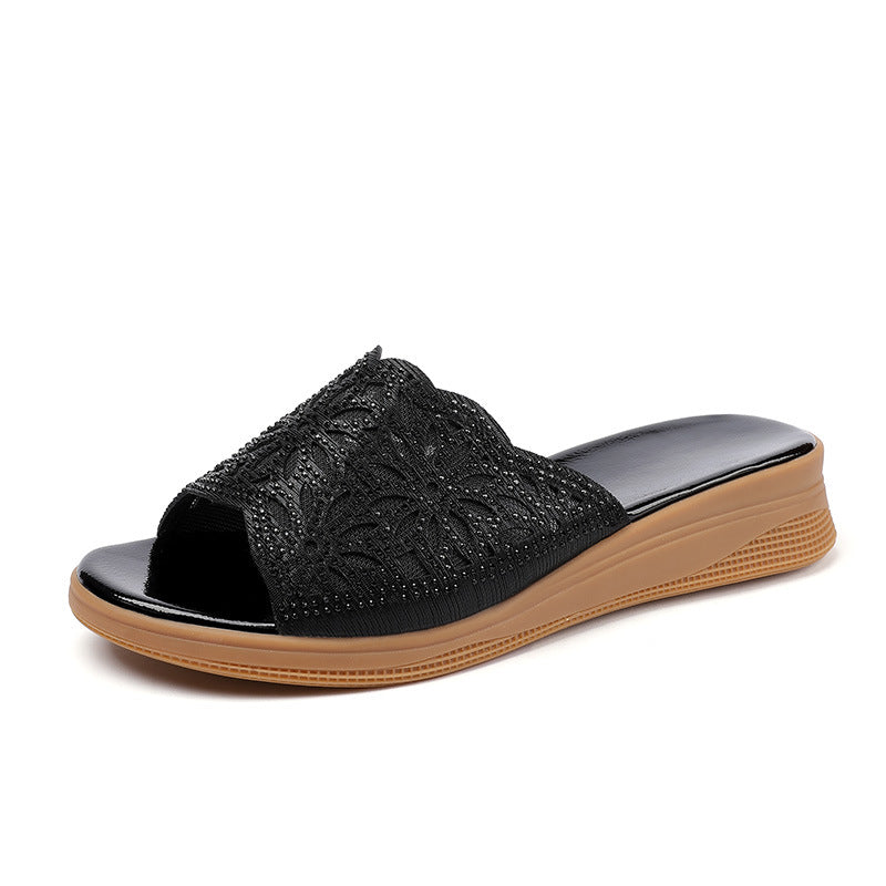 Damen Elegante Wedge-Sandaletten mit funkelndem Blütenmuster und komfortablem Fußbett R&B