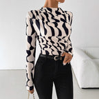 Damen nan tailliertes Langarmshirt mit seitlicher Raffung und Wasserfallausschnitt R&B