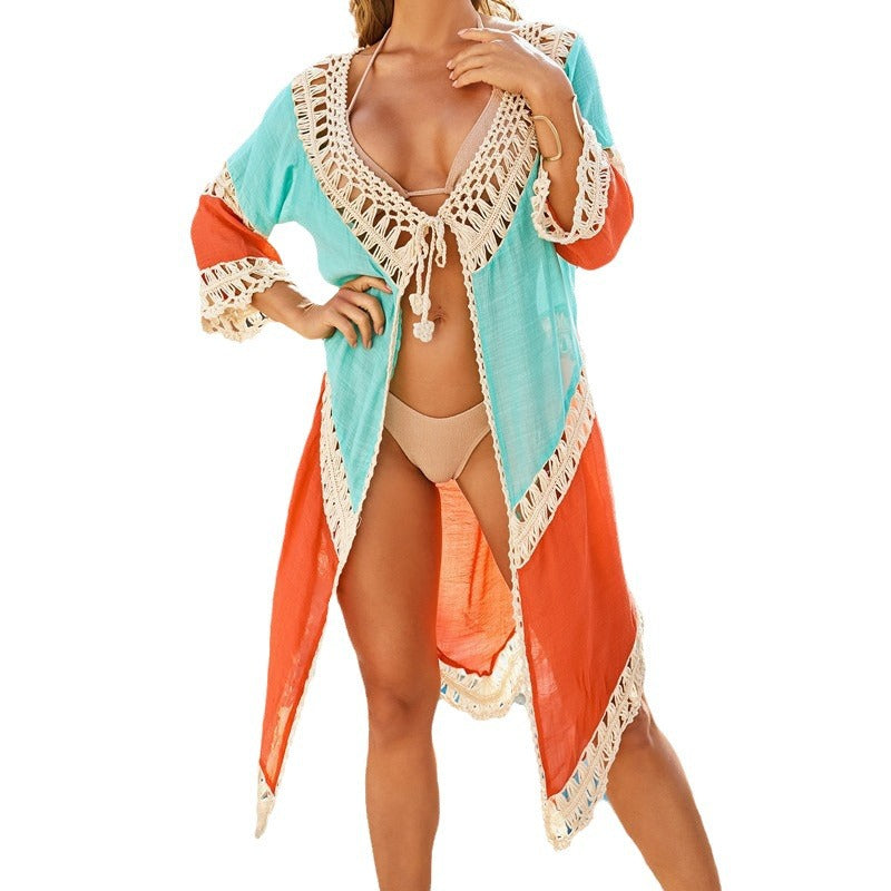 Damen eleganter Häkel-Strandüberwurf mit dekorativen Quasten R&B