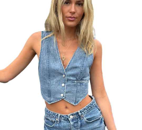 Damen Jeansweste mit elegantem Schnitt und Knopfdetails R&B