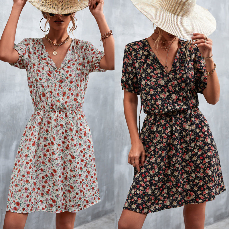 Damen Wickelkleid mit floralem Muster und elastischem Bund R&B