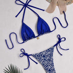 Damen Triangel-Bikini mit kontrastierenden Blütenmotiven
