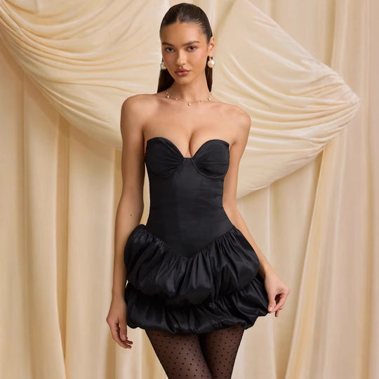 Damen Cocktailkleid mit ausgefallenem Bustier-Design und voluminösem Rüschensaum R&B