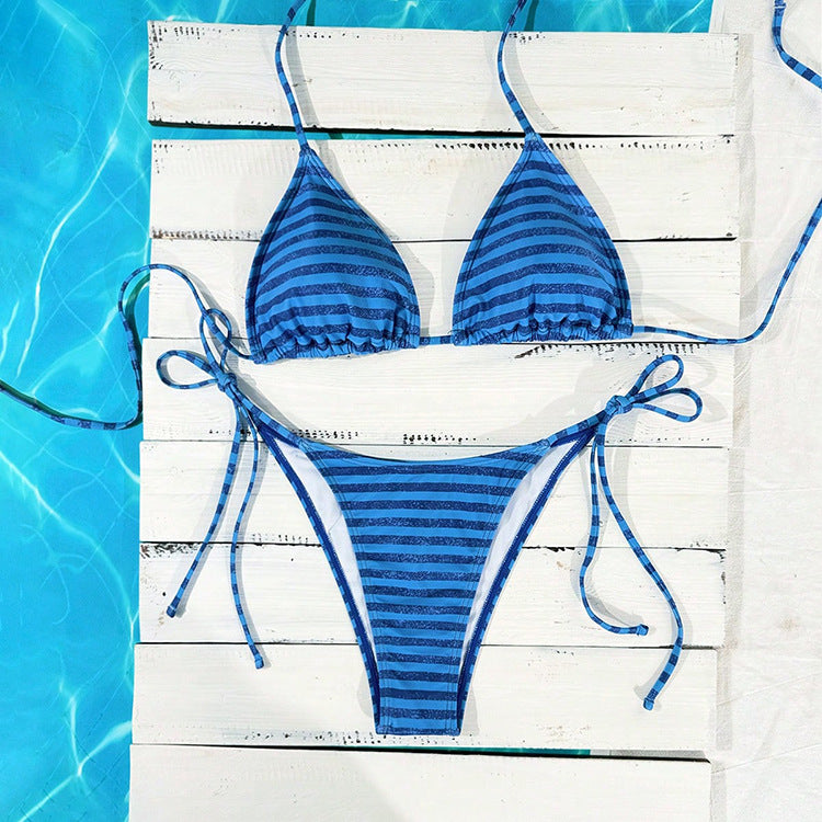 Damen Triangel-Bikini mit modischem Punkten-Design und verstellbaren Bindebändern R&B