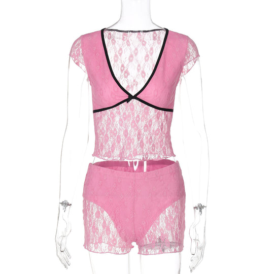 Damen Spitzenoberteil mit Shorts-Set R&B