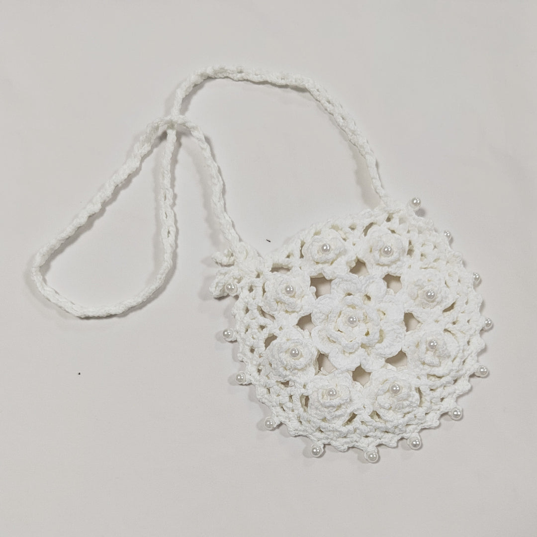 Damen handgefertigte Häkel-Handtasche mit Perlenschmuck R&B