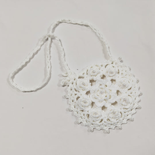 Damen handgefertigte Häkel-Handtasche mit Perlenschmuck R&B
