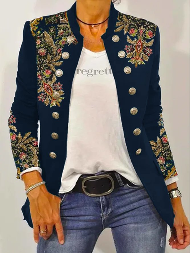 Damen Elegante Blazerjacke mit floralem Stickdesign und kontrastierenden Knöpfen R&B