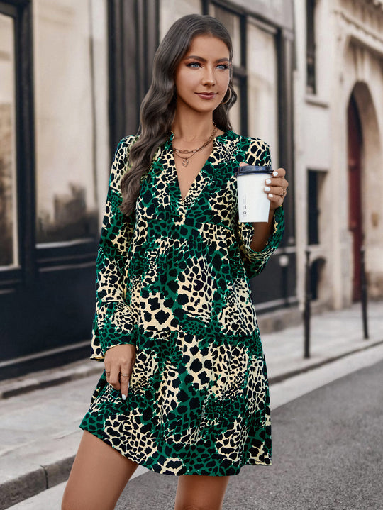 Damen Kurzarm-Kleid mit einzigartigem Tiermuster R&B