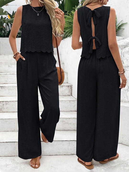 Damen Jumpsuit mit elegantem Rückenausschnitt und weitem Bein R&B