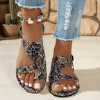 Damen Modische Riemchen-Sandalen mit elegantem Paisley-Muster und verstellbarem Riemen R&B