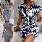 Damen Hemdkleid mit schickem Streifenmuster und Taillengürtel R&B