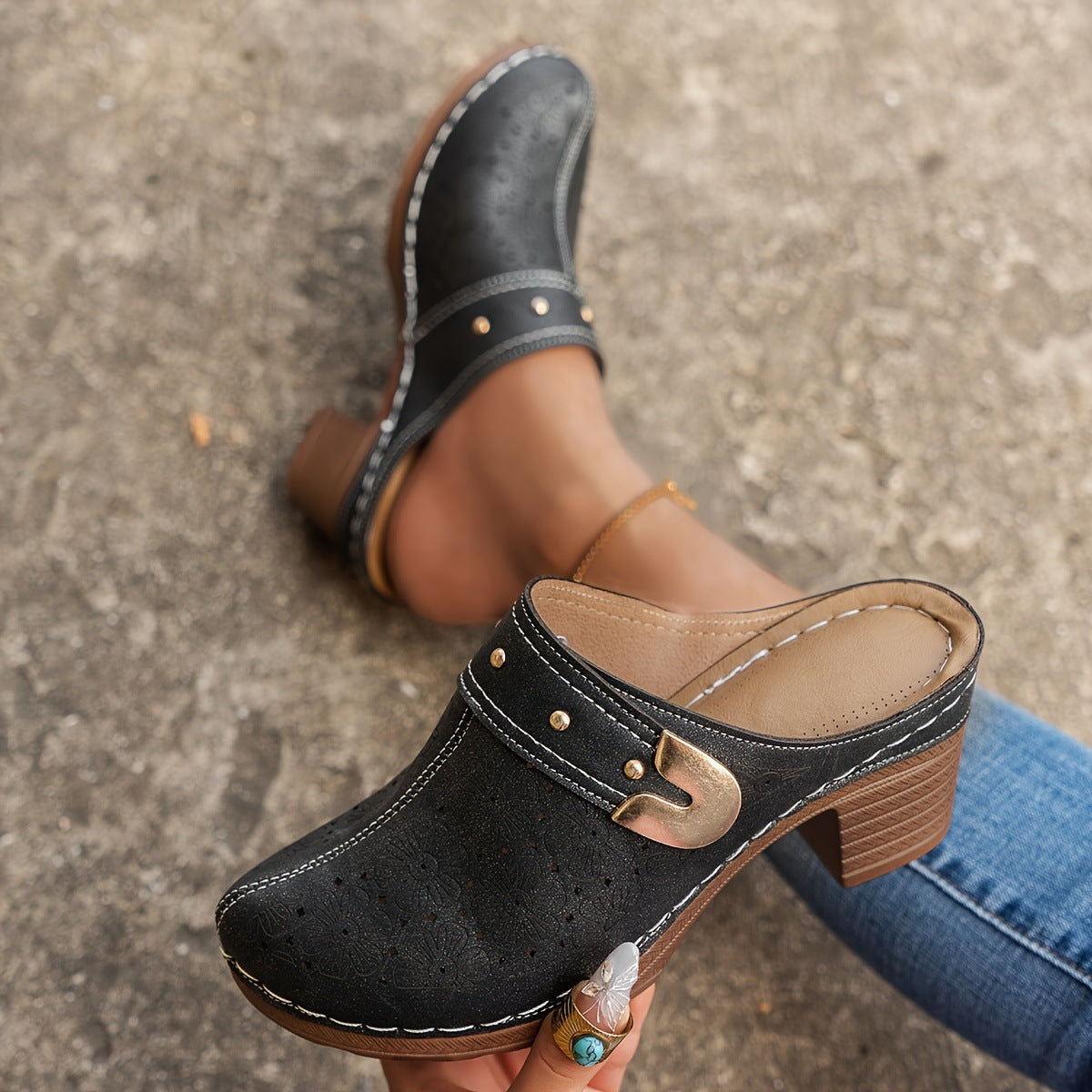 Damen Clogs mit atmungsaktivem Design und eleganten Perforationen R&B