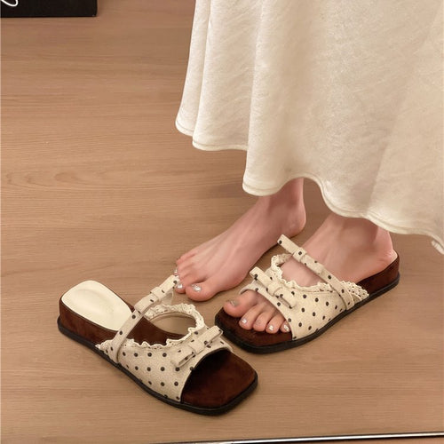 Damen elegante Slipper Sandalen mit Lochdesign und dekorativen Schleifen R&B