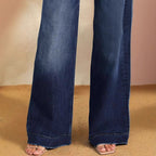 Damen Weite Denim-Hose mit hohem Bund und regulierbarem Kordelzug R&B
