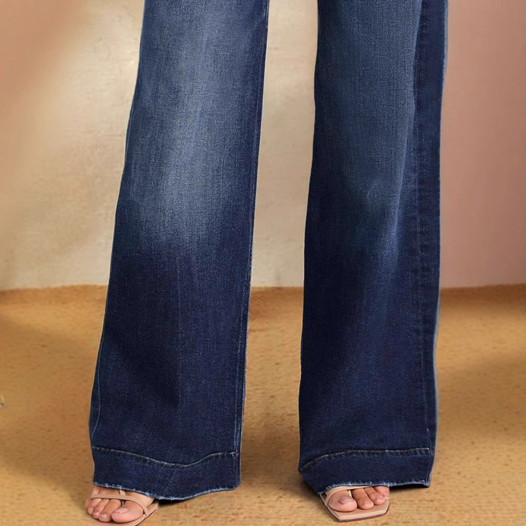 Damen Weite Denim-Hose mit hohem Bund und regulierbarem Kordelzug R&B