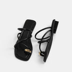Damen Zehentrenner-Sandalen mit elegantem Riemendesign und goldfarbenem Akzent R&B