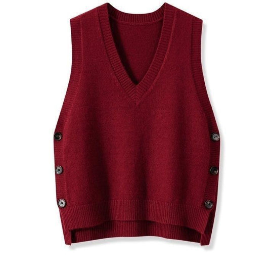 Damen Strickweste mit V-Ausschnitt und Knopfdetails R&B