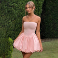 Damen trägerloses Cocktailkleid mit voluminösem Rock und edlem Satin-Finish R&B