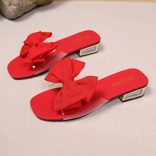 Damen Slippers mit modischem Schleifendesign und transparentem Riemen R&B
