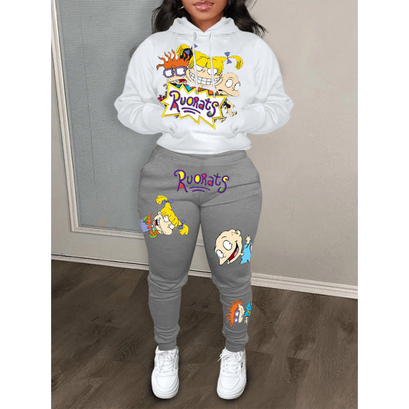 Damen Hoodie und Jogginghose Set im Cartoon-Stil
