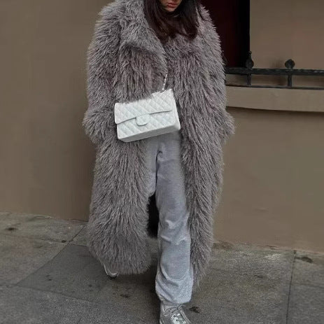 Damen Flauschiger Oversized-Mantel aus Kunstpelz R&B