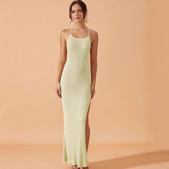 Damen Strick-Maxikleid mit seitlichem Schlitz R&B