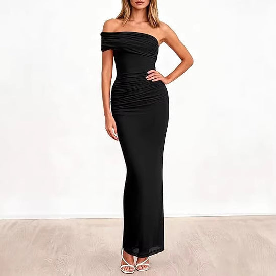 Damen Elegantes Maxi-Kleid mit schulterfreiem Design und raffinierten Drapierungen R&B